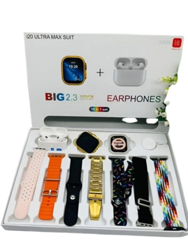 10-in-1 Ultra Sports Smartwatch Complete i20 Ultra Max Suit + Best quality Earbuds in affordable price